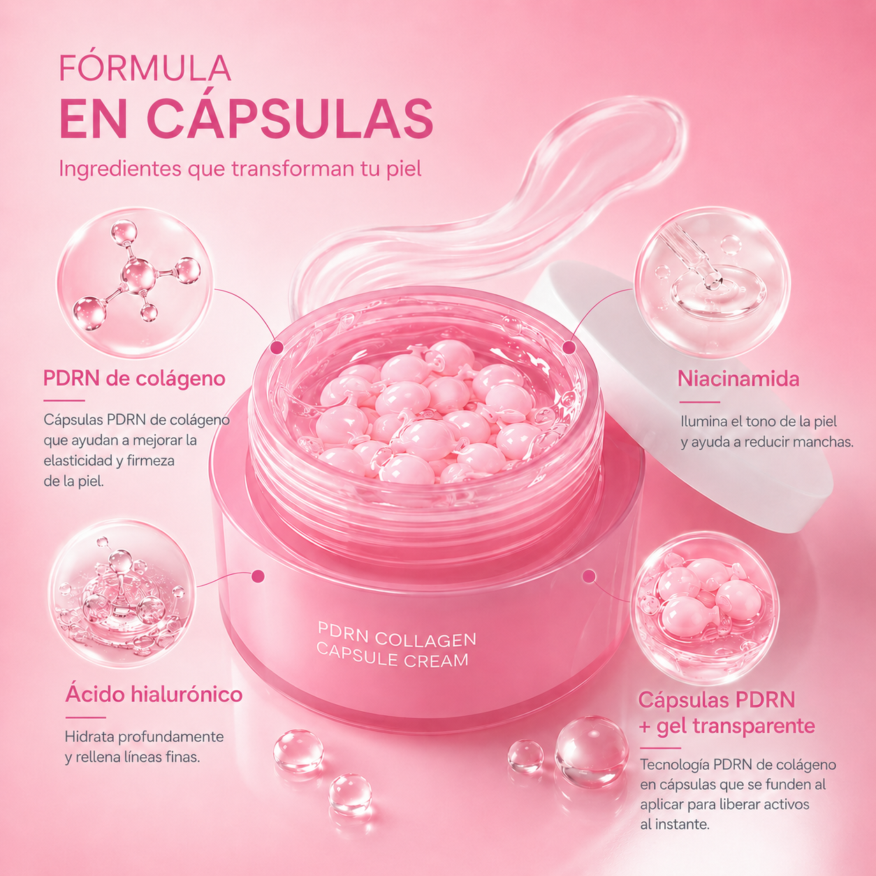Crema Facial Coreana con PDRN de Colágeno en Cápsulas mas +Niacinamida